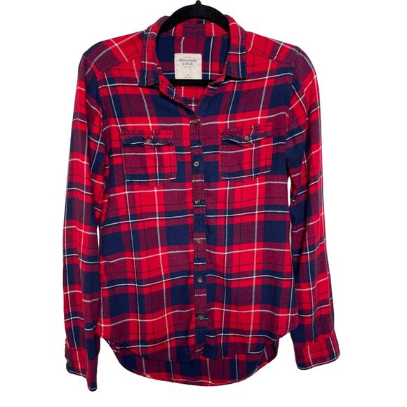 Abercrombie & Fitch Button Up Shirt Plaid Collared Red Country Farm Workwear M - Picture 1 of 10